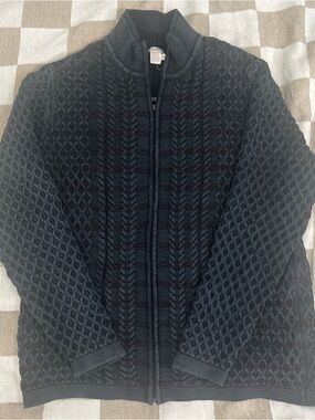 Textured Full-Zip 3D Knitted sweater - Black